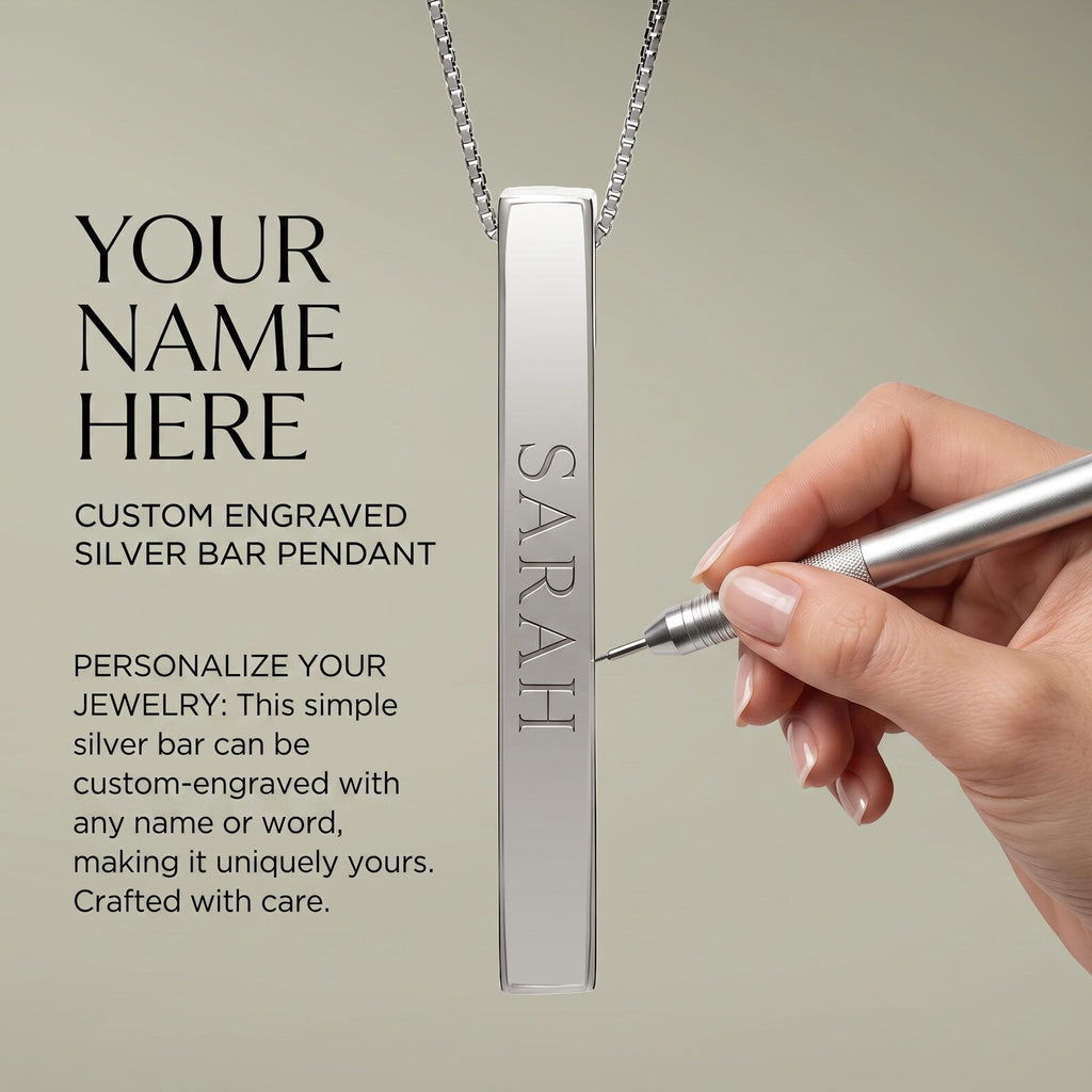 Personalized vertical bar necklace with first name | Engraved stainless steel pendant 